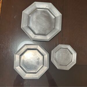Vintage Pewter RWP Mulberry Hill Octagon Dinner Plates Wilton Set Of 3